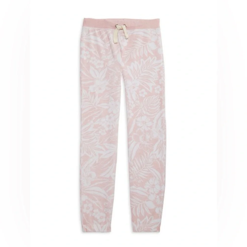 Girl's Flower & Leaf Print Burnout Joggers